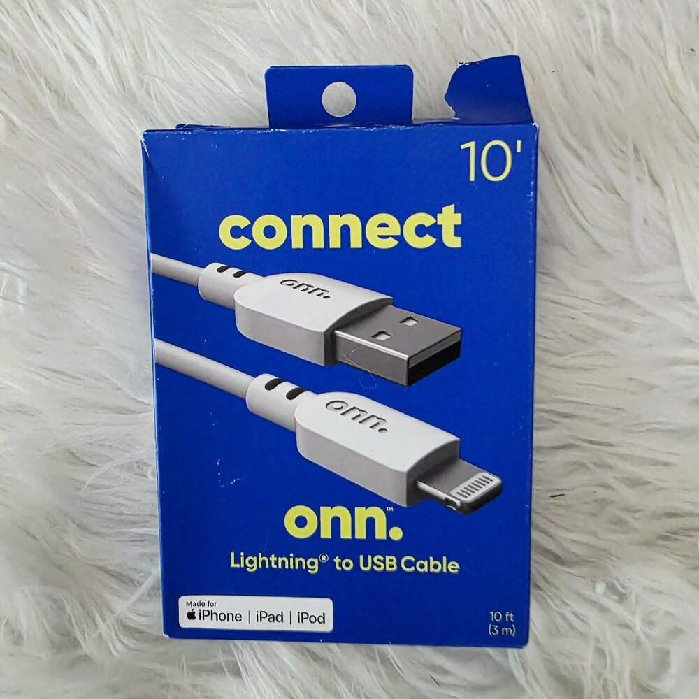 NIB ONN Lightning to USB Cable, 10ft, iPhone, iPad, iPod